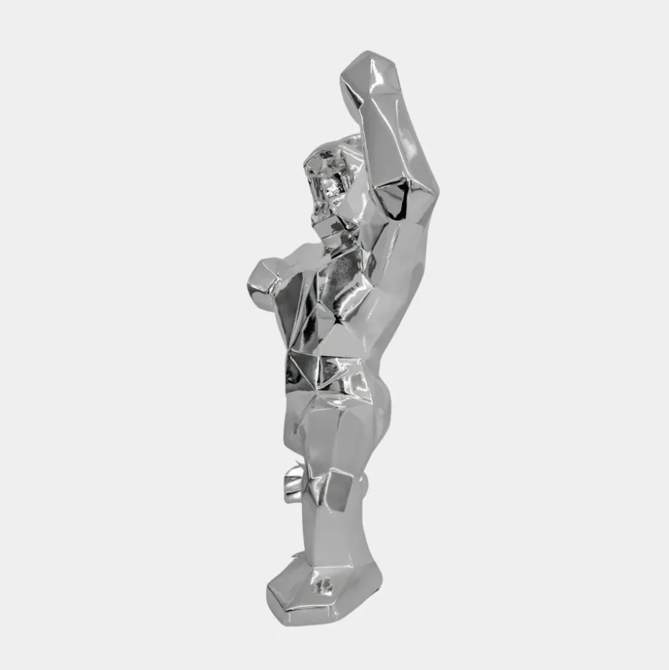 Polygon Gorilla 50cm Chrome Resin Indoor Sculpture