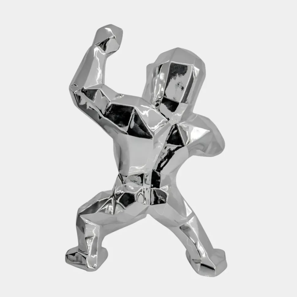 Polygon Gorilla 50cm Chrome Resin Indoor Sculpture