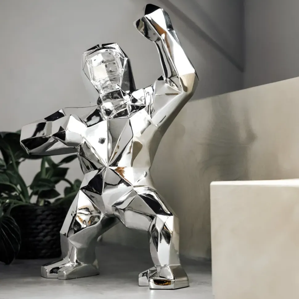 Polygon Gorilla 50cm Chrome Resin Indoor Sculpture