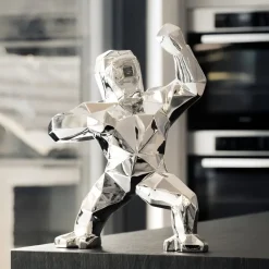 Polygon Gorilla 50cm Chrome Resin Indoor Sculpture