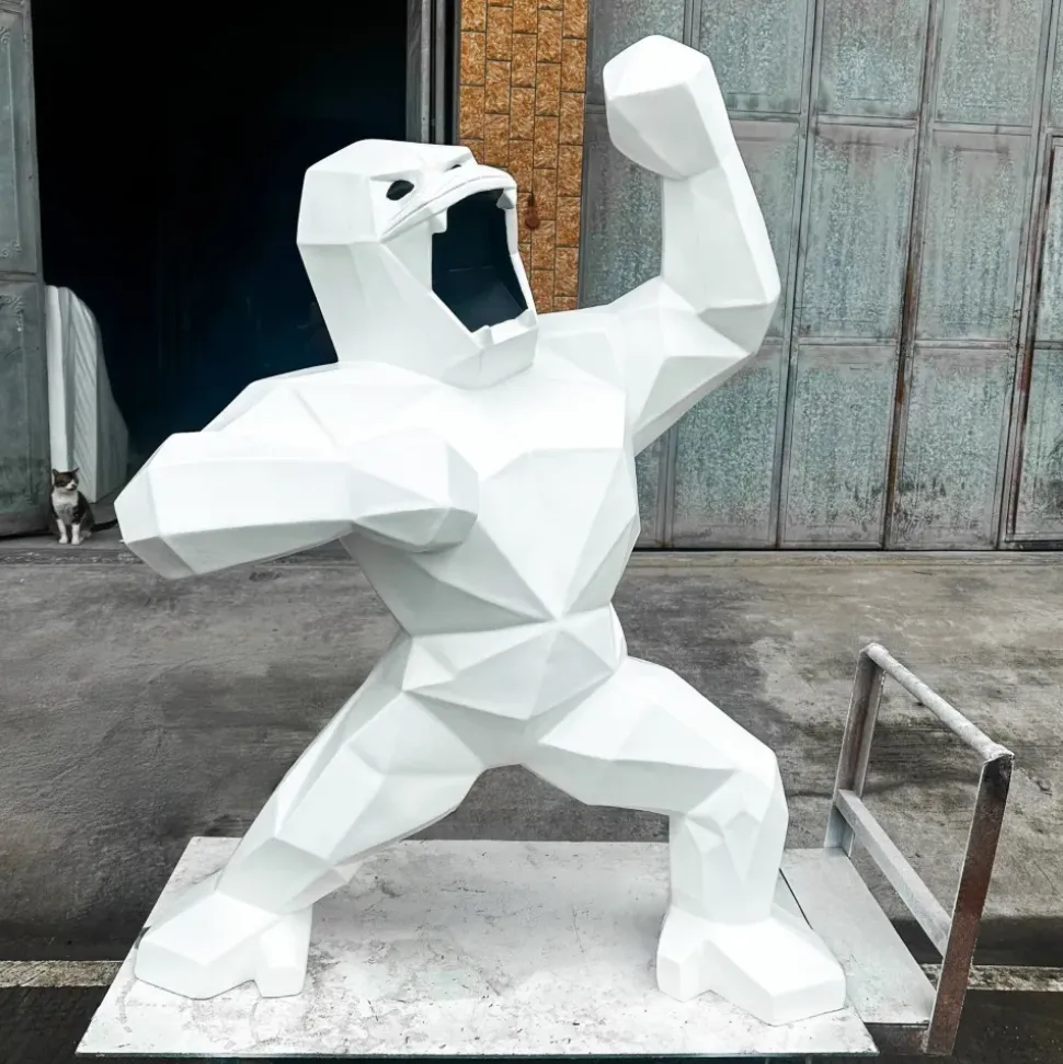 Polygon Gorilla 165cm White Resin Indoor Sculpture