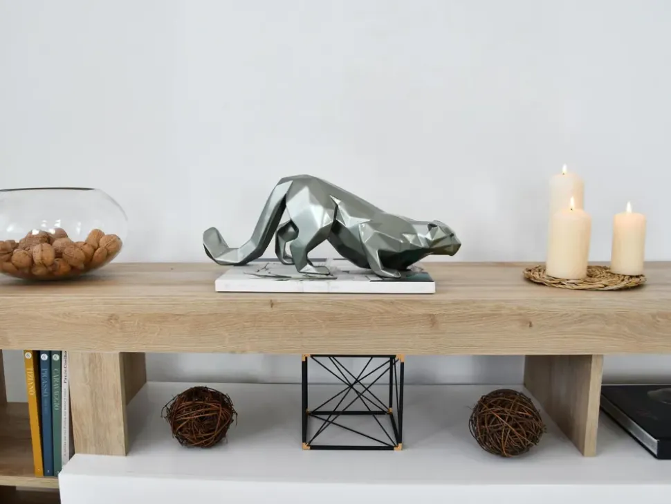Polygon Leopard 15cm Anthracite Resin Indoor Sculpture