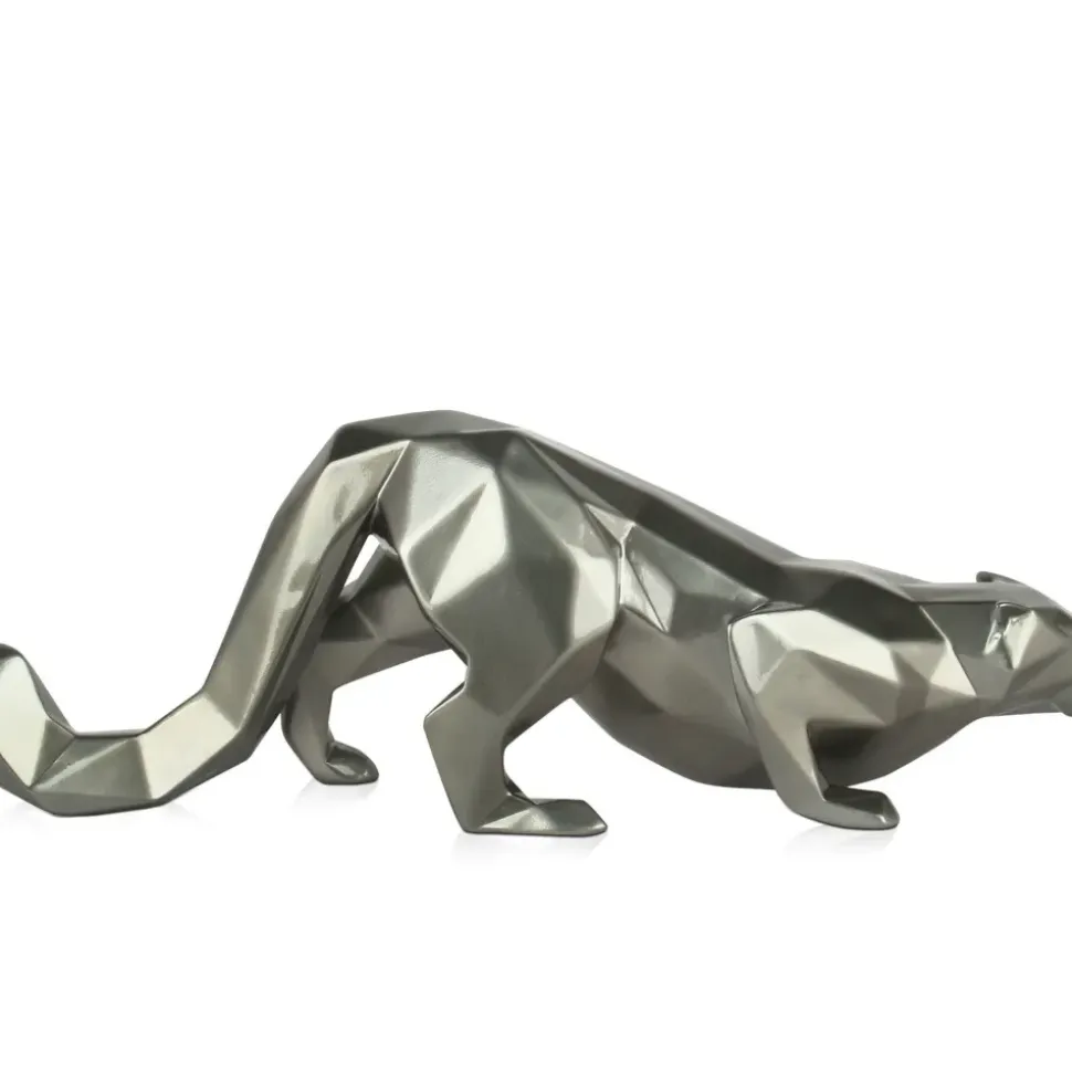 Polygon Leopard 15cm Anthracite Resin Indoor Sculpture