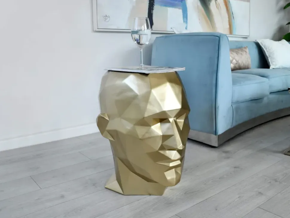 Polygon Male Head 55cm Gold Side Table Sculpture