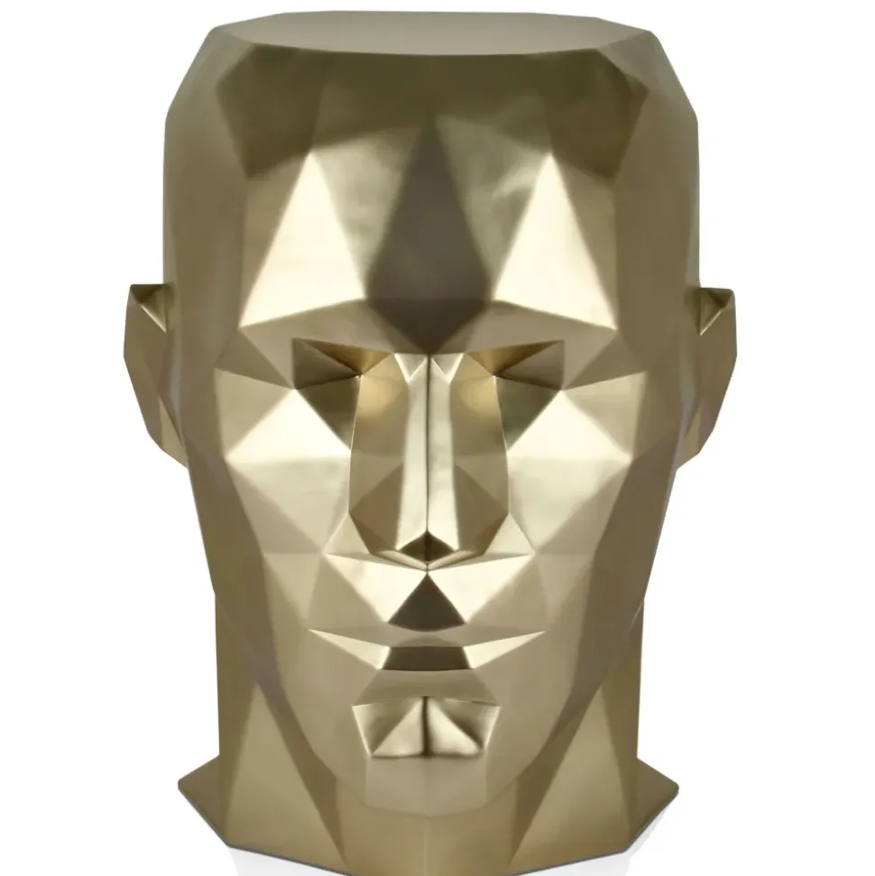 Polygon Male Head 55cm Gold Side Table Sculpture