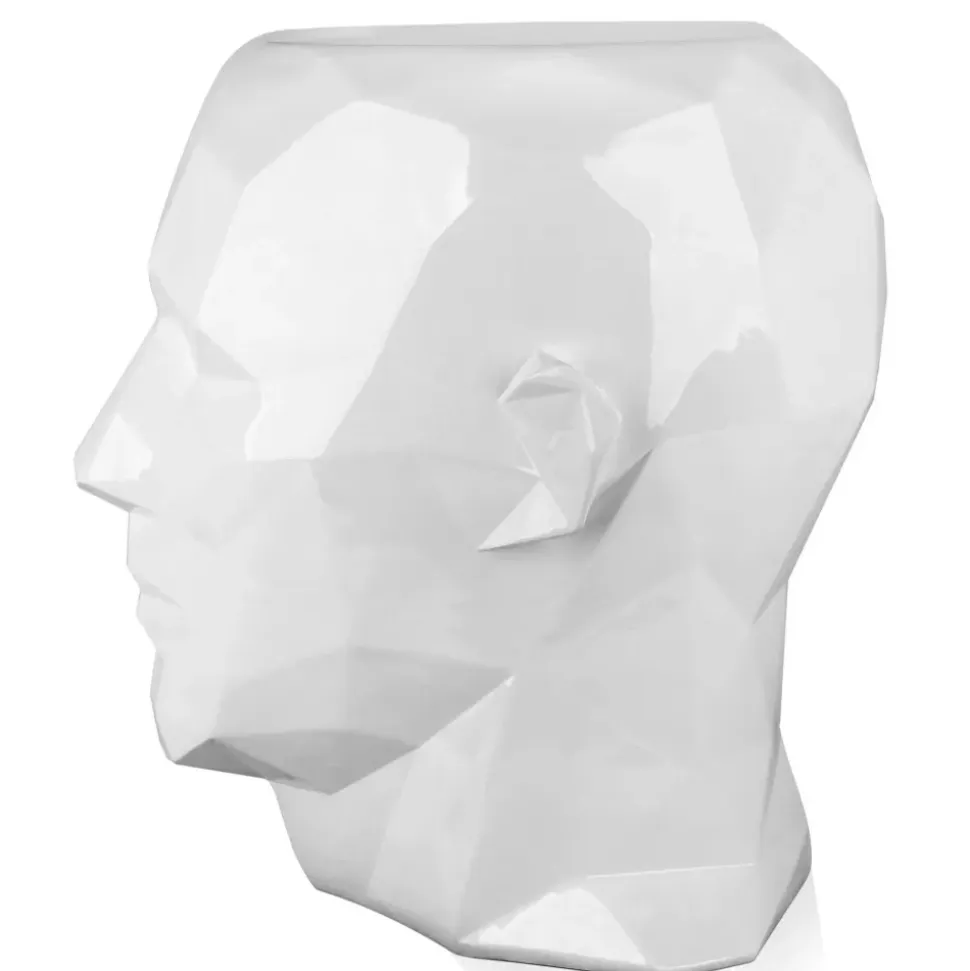 Polygon Male Head 55cm White Side Table Sculpture