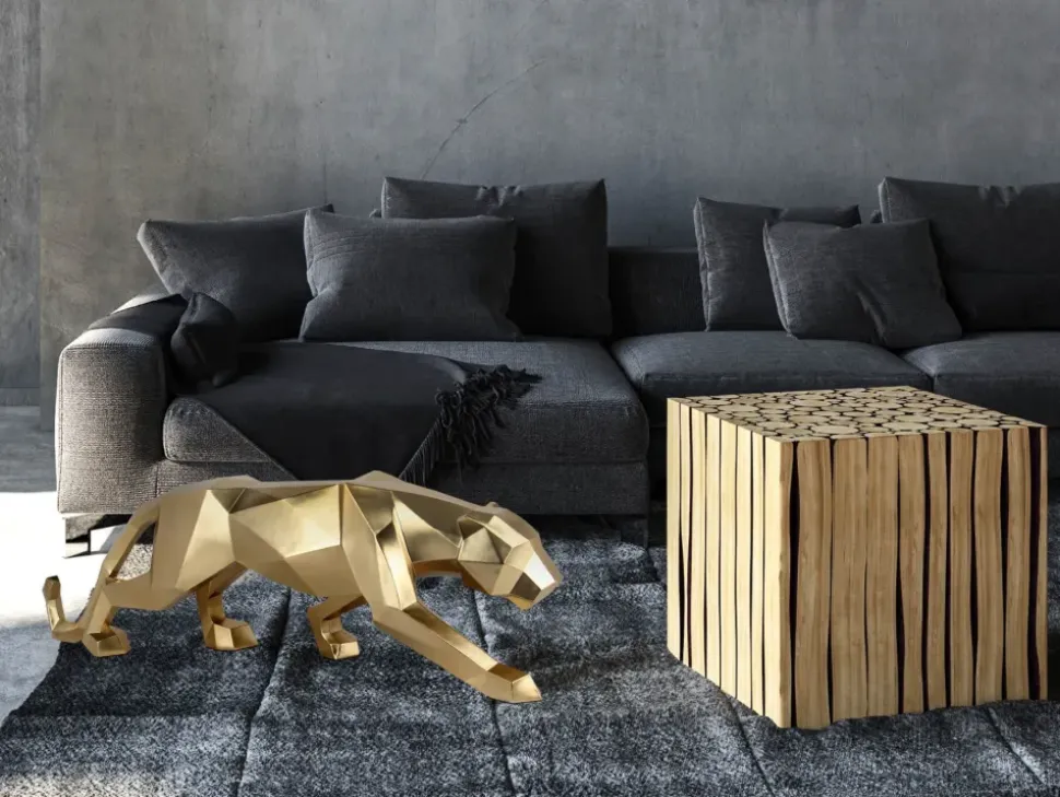 Polygon Panther 31cm Gold Resin Indoor Sculpture
