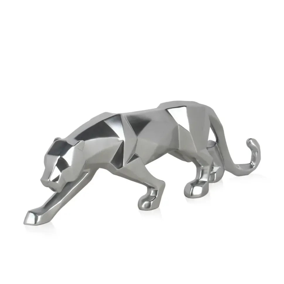 Polygon Panther 14cm Silver Resin Indoor Sculpture