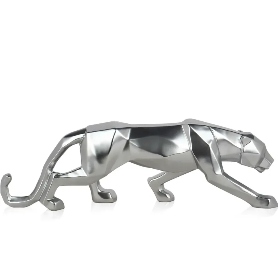 Polygon Panther 14cm Silver Resin Indoor Sculpture