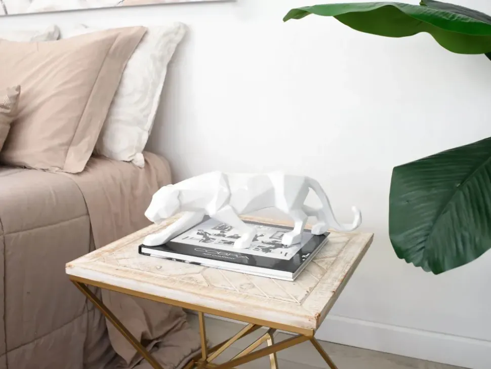 Polygon Panther 14cm White Resin Indoor Sculpture