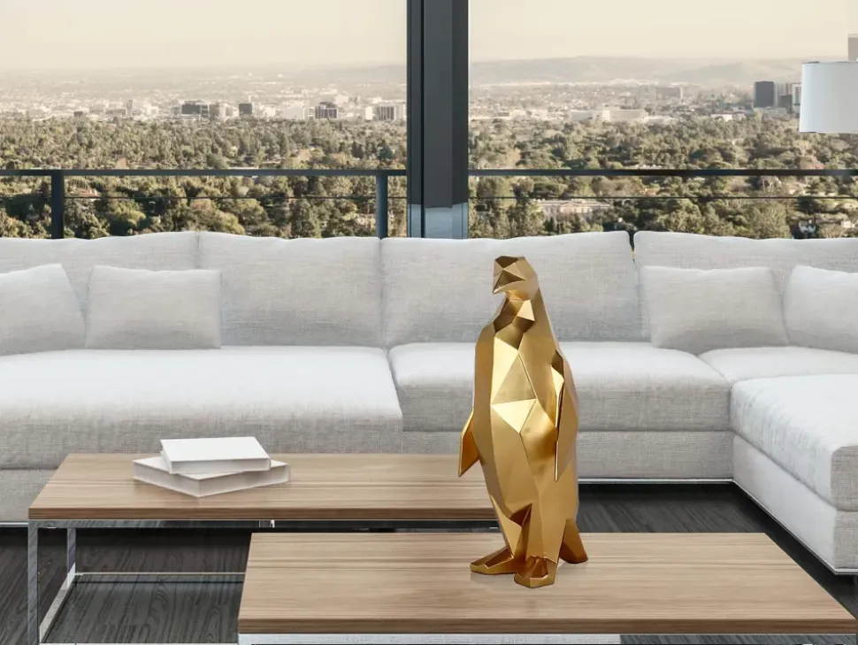Polygon Penguin 50cm Gold Resin Indoor Sculpture
