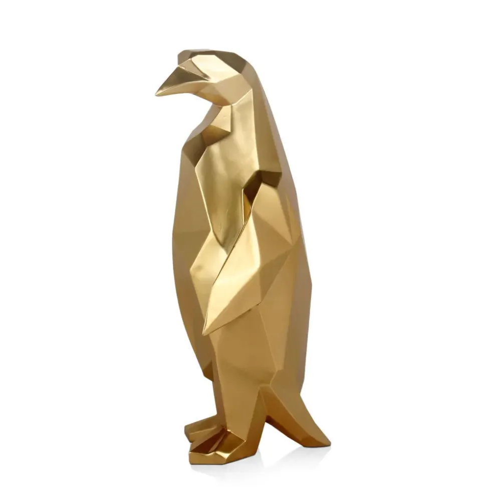 Polygon Penguin 50cm Gold Resin Indoor Sculpture