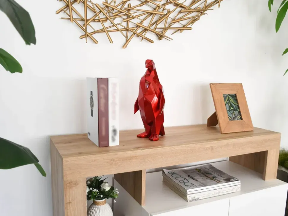 Polygon Penguin 35cm Red Resin Indoor Sculpture