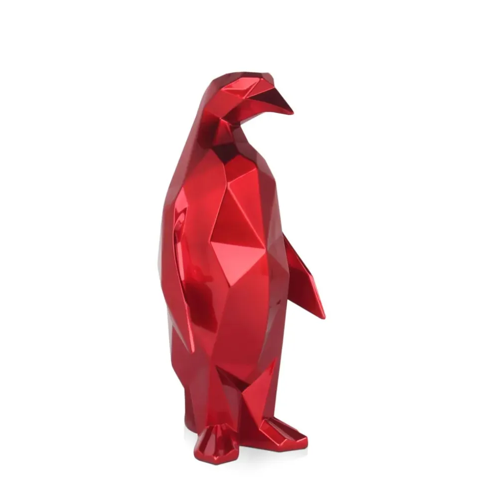 Polygon Penguin 35cm Red Resin Indoor Sculpture
