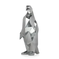 Polygon Penguin 50cm Silver Resin Indoor Sculpture