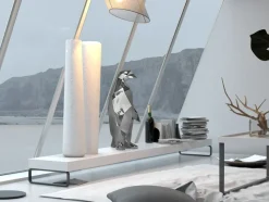 Polygon Penguin 50cm Silver Resin Indoor Sculpture