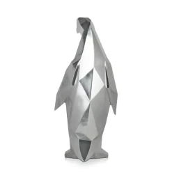 Polygon Penguin 50cm Silver Resin Indoor Sculpture