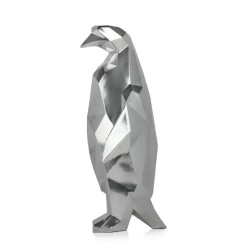 Polygon Penguin 50cm Silver Resin Indoor Sculpture