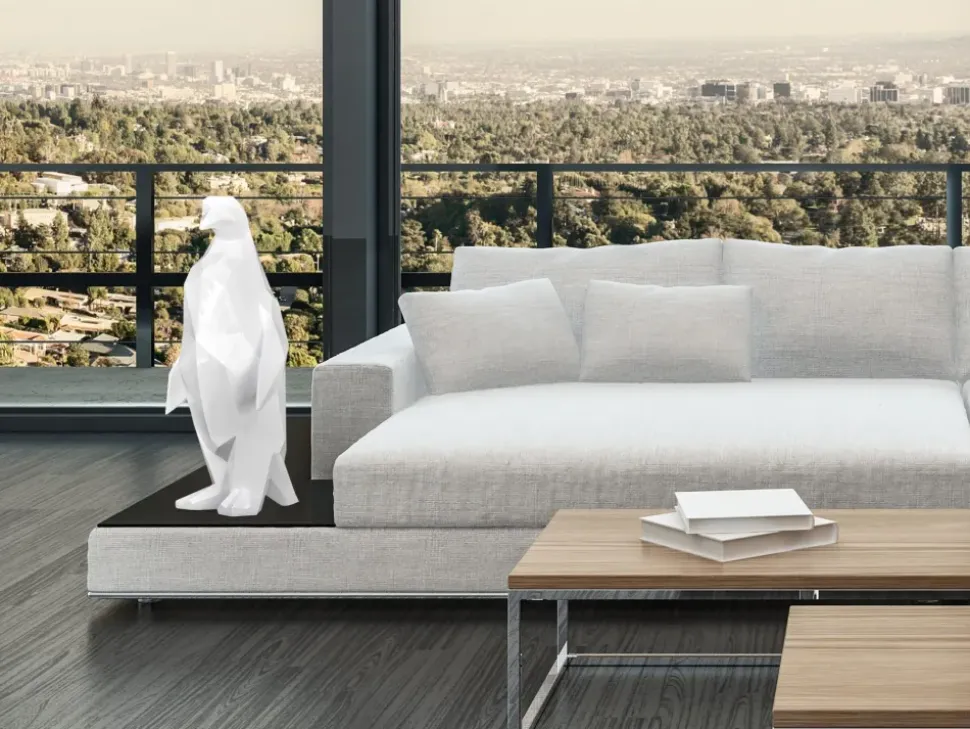 Polygon Penguin 50cm White Resin Indoor Sculpture