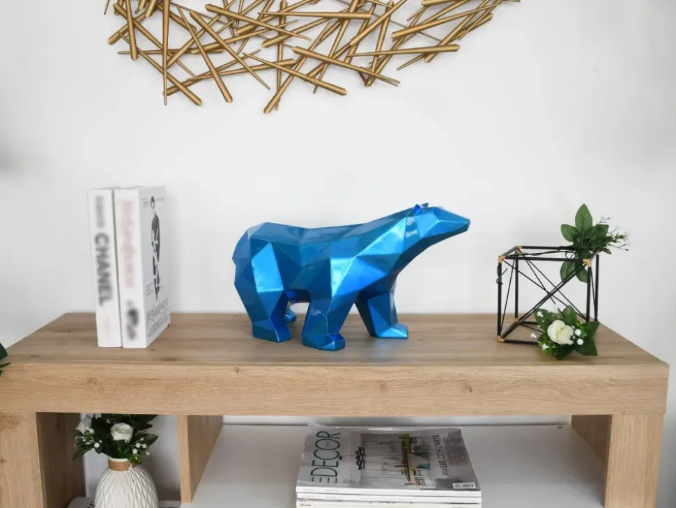 Polygon Polar Bear 25cm Blue Resin Indoor Sculpture