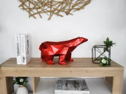 Polygon Polar Bear 25cm Red Resin Indoor Sculpture