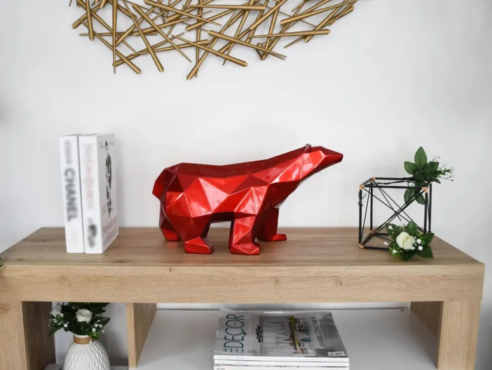 Polygon Polar Bear 25cm Red Resin Indoor Sculpture