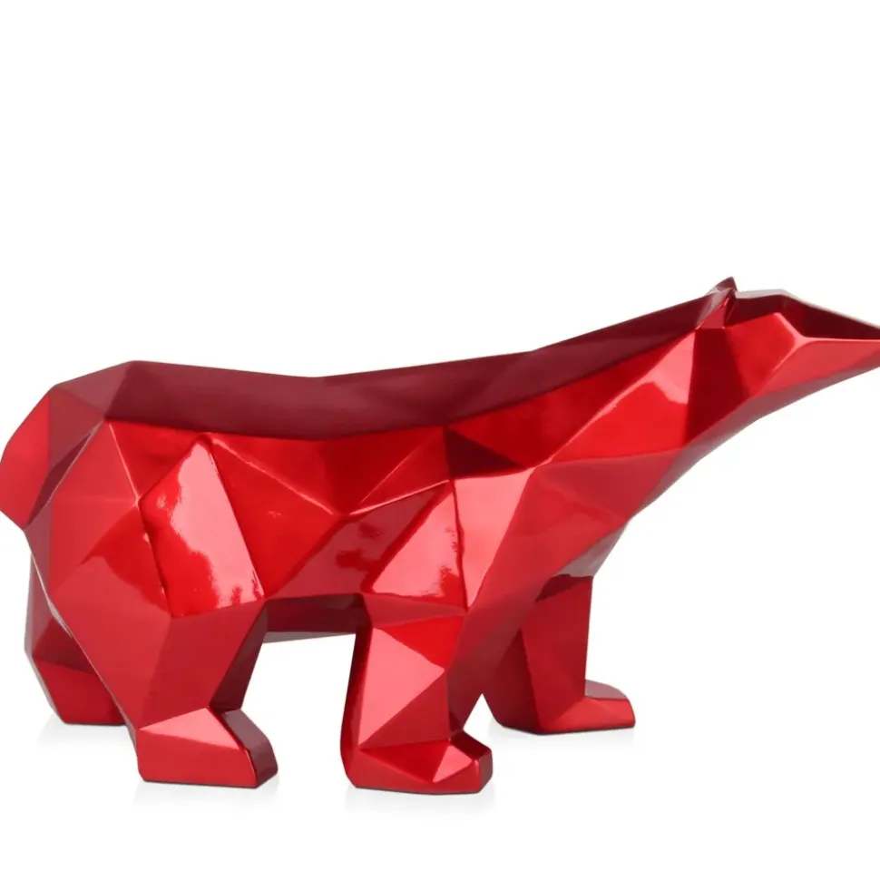 Polygon Polar Bear 25cm Red Resin Indoor Sculpture