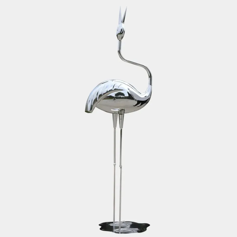 Pure Crane 153cm Silver Metal Garden Sculpture