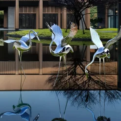 Pure Crane 124cm Silver Metal Garden Sculpture