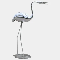 Pure Crane 130cm Silver Metal Garden Sculpture v2