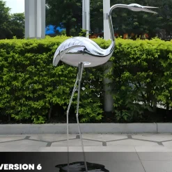 Pure Crane 130cm Silver Metal Garden Sculpture v2