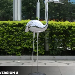 Pure Crane 130cm Silver Metal Garden Sculpture v1