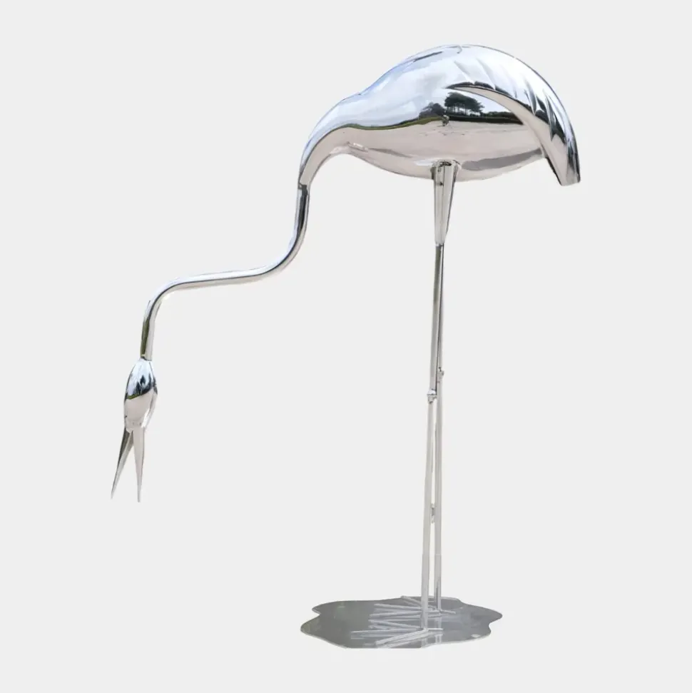 Pure Crane 98cm Silver Metal Garden Sculpture