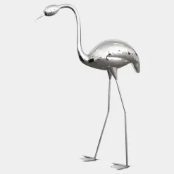 Pure Flamingo 130cm Silver Metal Garden Sculpture