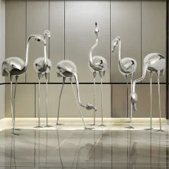 Pure Flamingo 147cm Silver Metal Garden Sculpture