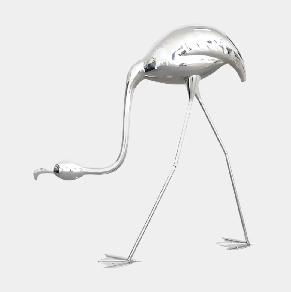 Pure Flamingo 94cm Silver Metal Garden Sculpture