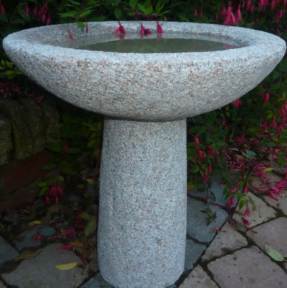 Pure Natural Granite Pink Stone Garden Birdbath