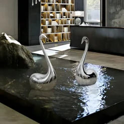 Pure Swan 80cm Silver Metal Indoor Sculpture