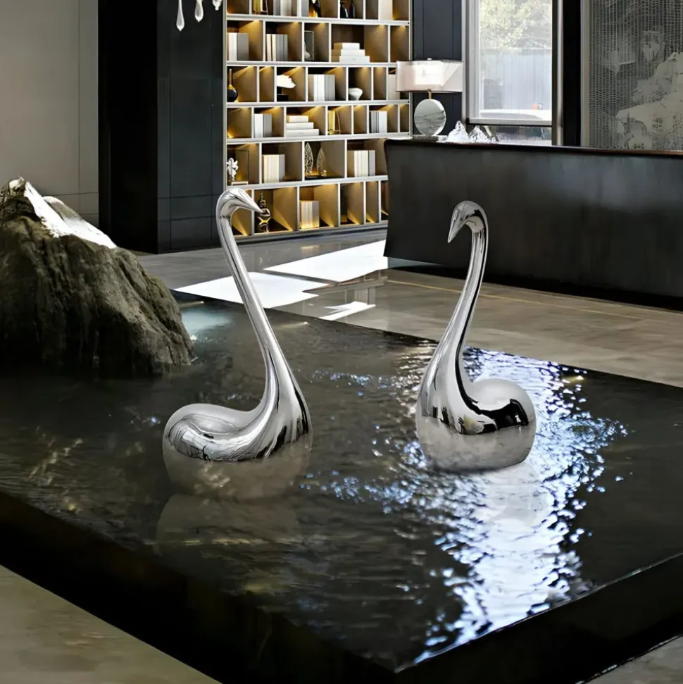 Pure Swan 80cm Silver Metal Indoor Sculpture