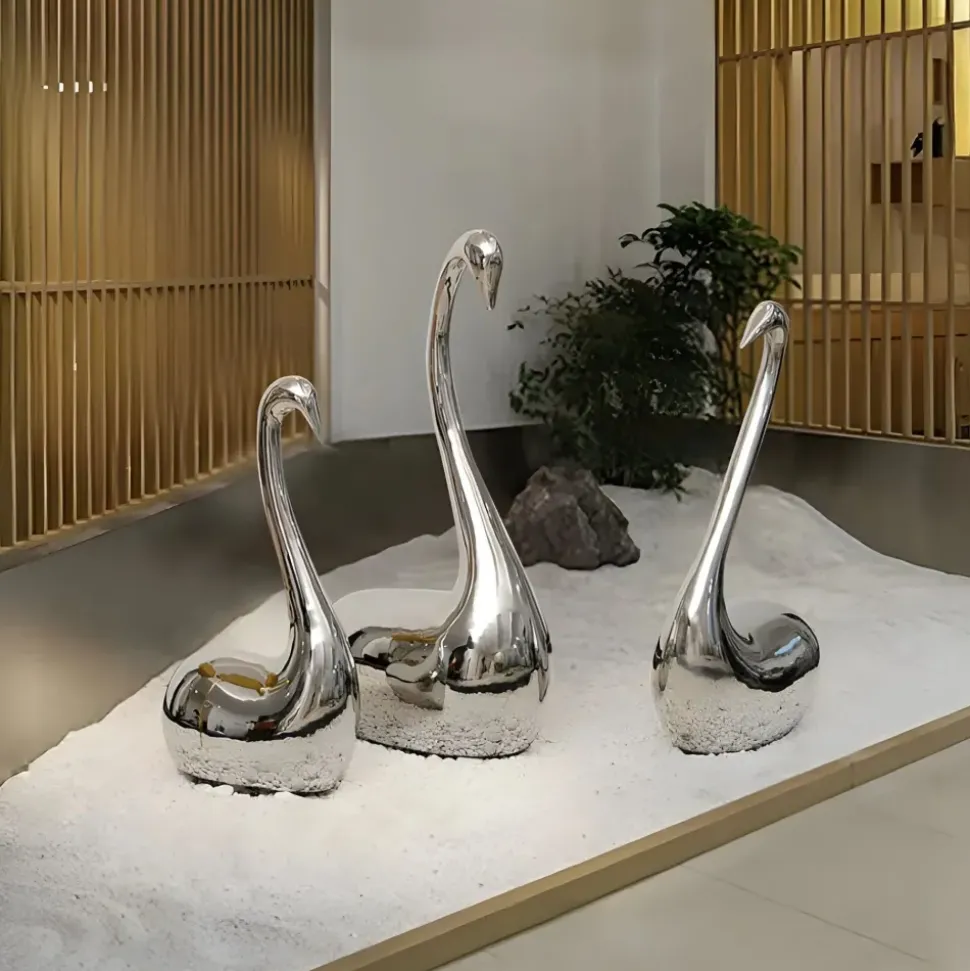 Pure Swan 108cm Silver Metal Indoor Sculpture