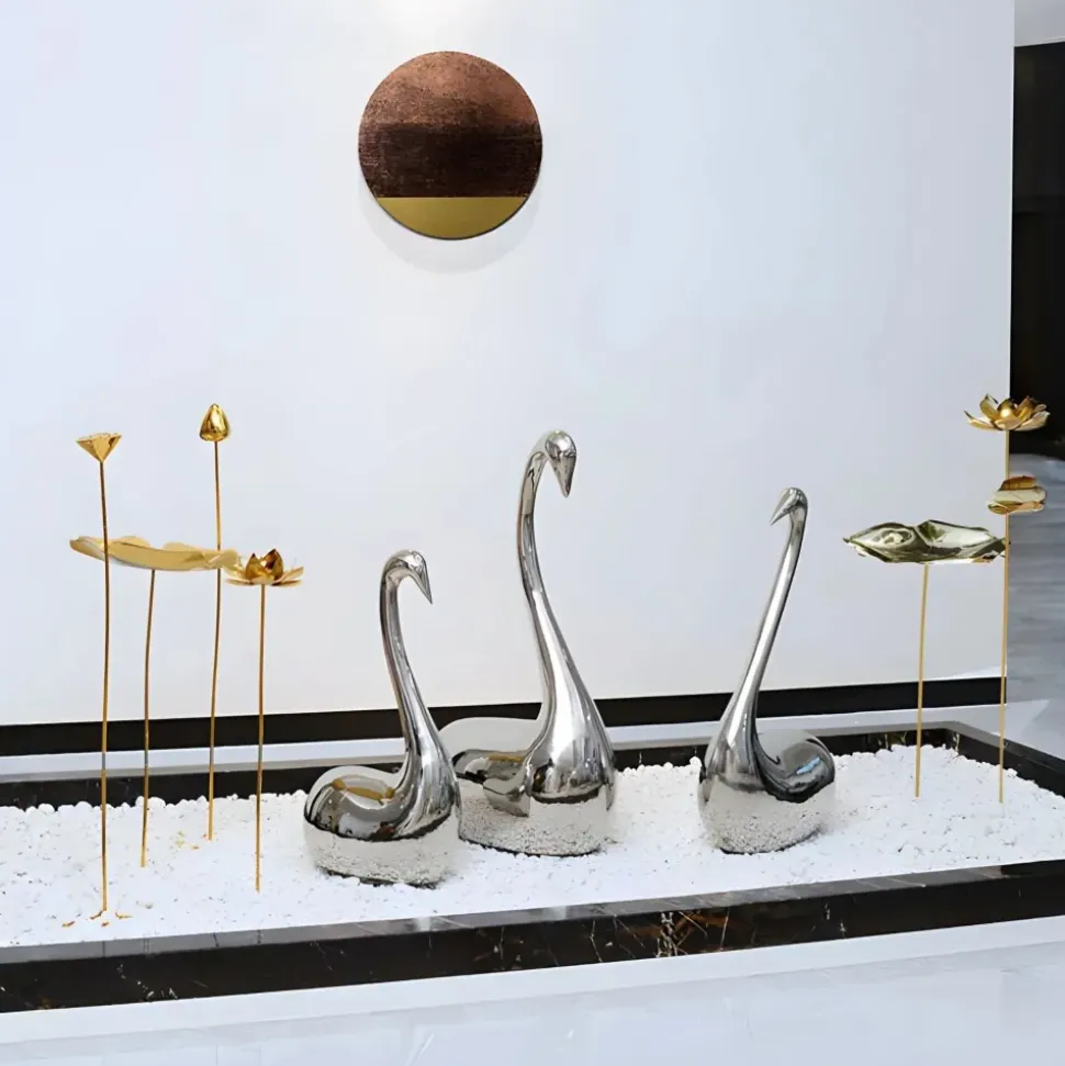 Pure Swan 108cm Silver Metal Indoor Sculpture