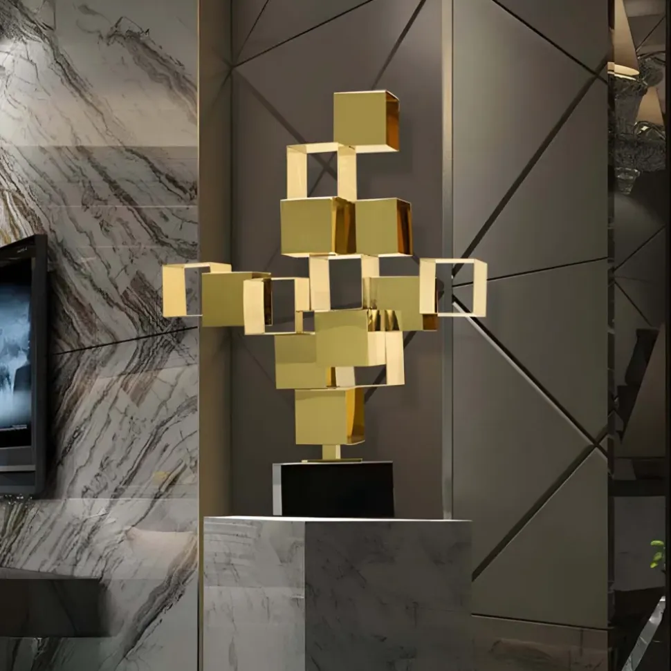 Quantum Cubes 88cm Gold Metal Indoor Sculpture