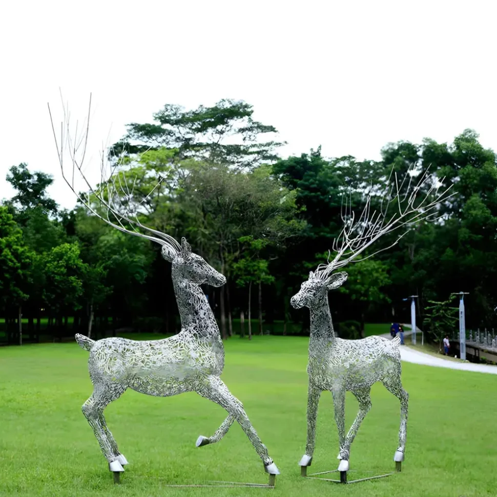 Quantum Stag 205cm Silver Metal Garden Sculpture