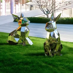 Rabbit 46cm Geometric Metal Garden Sculpture