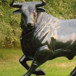Raging Bull Life-Size Bronze Metal Garden Statue