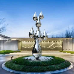 Raindrop Ripples 220cm Silver Metal Garden Sculpture