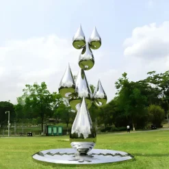 Raindrop Ripples 180cm Silver Metal Garden Sculpture