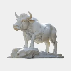 Regal Bull 120cm White Marble Garden Statue v2
