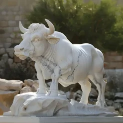 Regal Bull 120cm White Marble Garden Statue v2