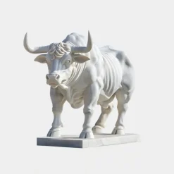 Regal Bull 120cm White Marble Garden Statue v3